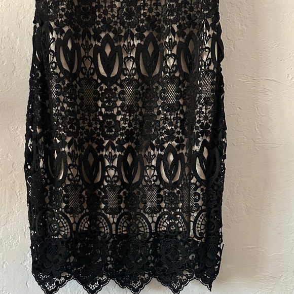Yoana Baraschi Black Lace Overlay Cocktail Dress – Sz 4, Nude Lining, Sleeveless - Picture 4 of 6